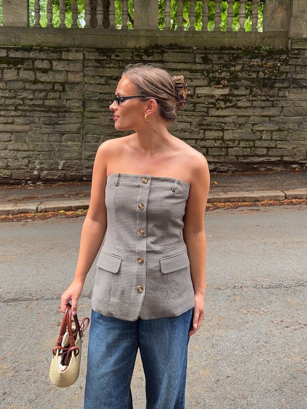 Strapless Button-Front Top - Picture 3 of 4
